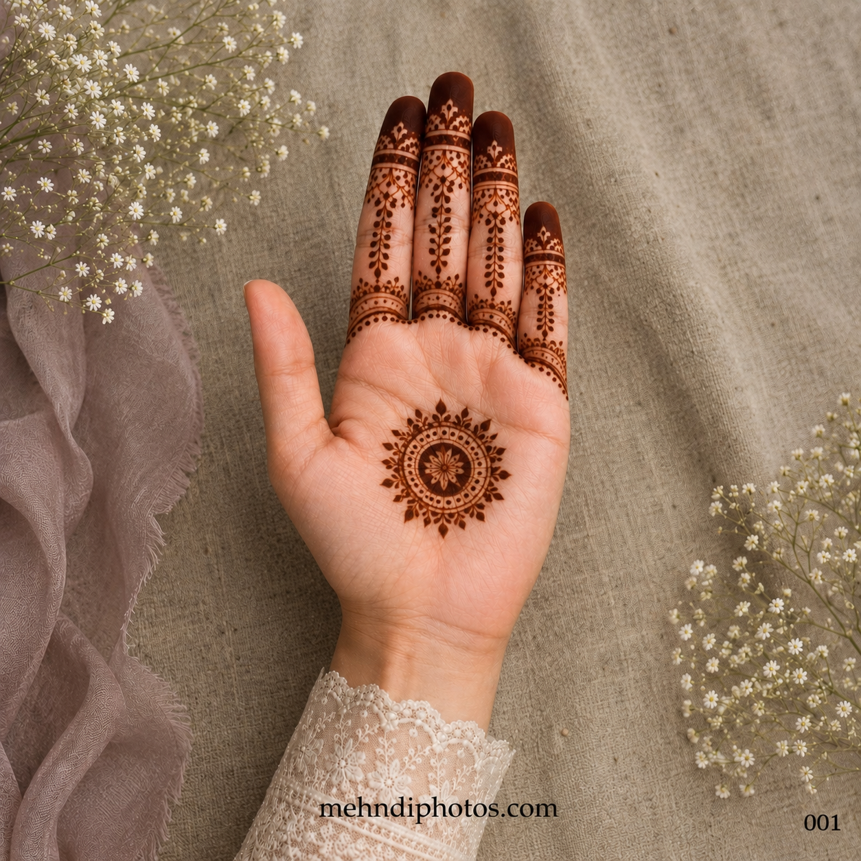 Simple Finger Mehndi Design 001 | Elegant Tikki Palm Henna Design